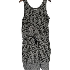 Lou & Grey Dress L Sleeveless Black TanPrint Elastic Tie Waist Pockets Cotton